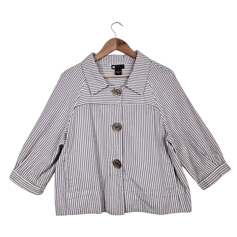 Vintage Carole Little Striped Cropped Jacket sz M 3/4 Sleeve Boho Chic Lagenlook